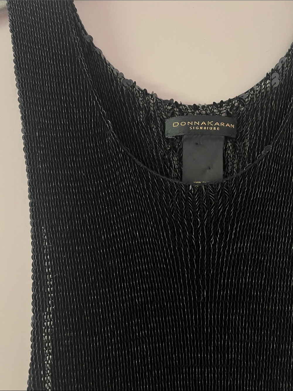 Donna Karan Signature Black Knit Silk sequin tank